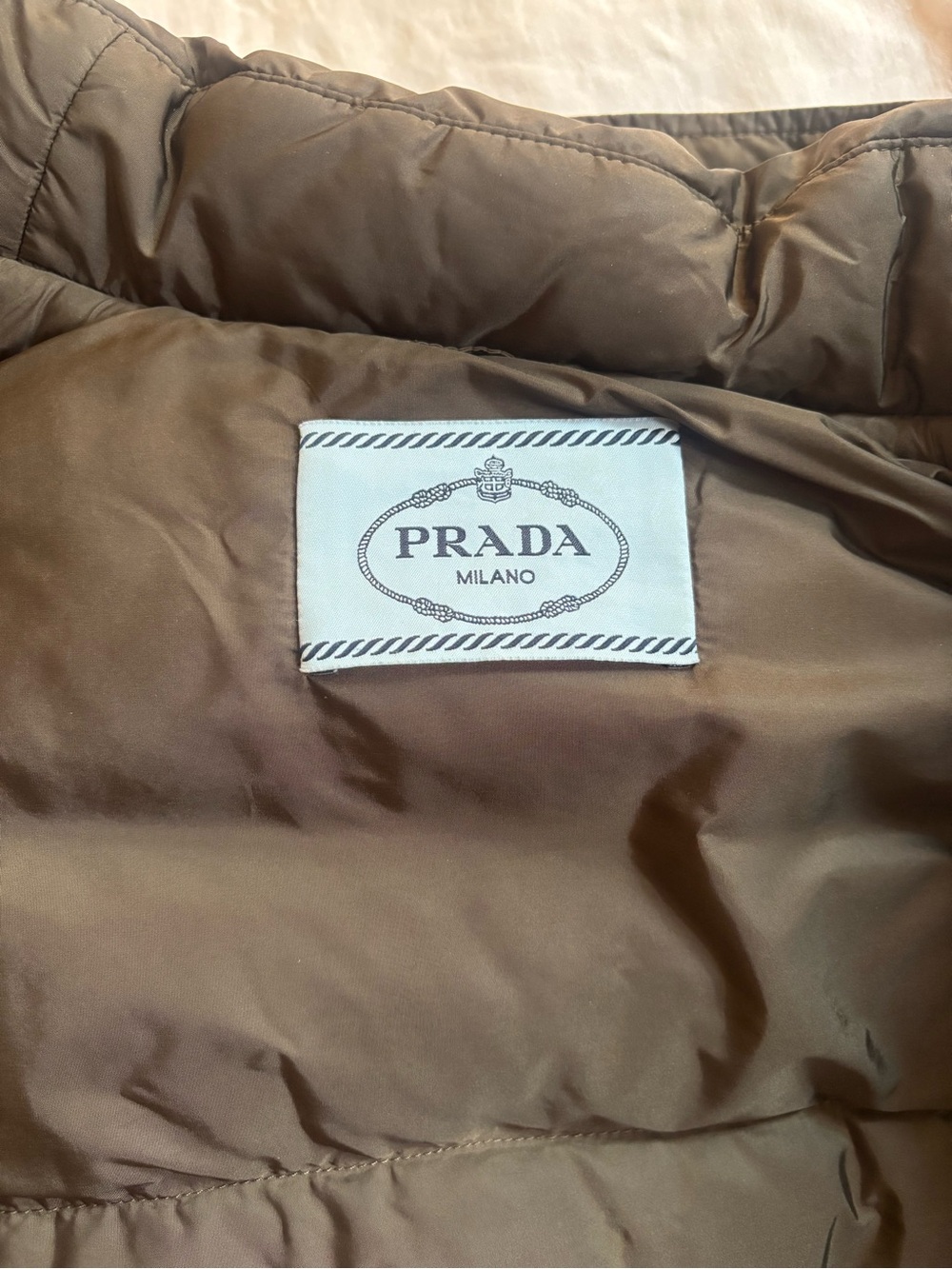 Prada Long Down Puffer Coat in Olive - Picture 4 of 5